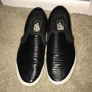Gently worn black leather slip on vans